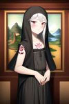 loli, child, runic tattoo, ruinic clothes, white hair, red eyes, indoor, mona lisa s-2135932761.png