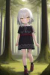 loli, {{child}}, bestquality, ruinic clothes, runic tattoo, white hair, yellow eyes, forest s-1534886036.png