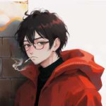 30 years old man, short hair, black hair, black eyes, glasses, winter, {{simple background}}, russian clothes, communism, dim palette,  smoking, detalized face and eyes, leaning on s-2046228305.png